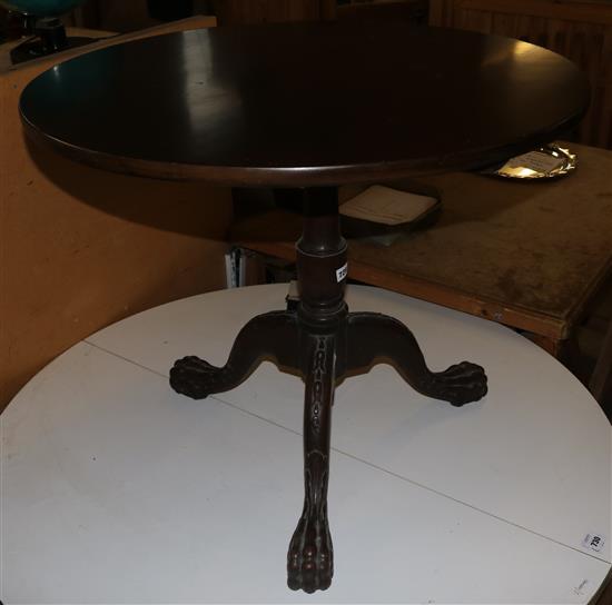 Mahogany circular tripod table on claw feet